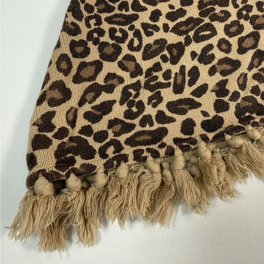 GYMBOREE 2004 Vintage Leopard Print Hooded Poncho Fringe Hem Cotton Size‎ 9